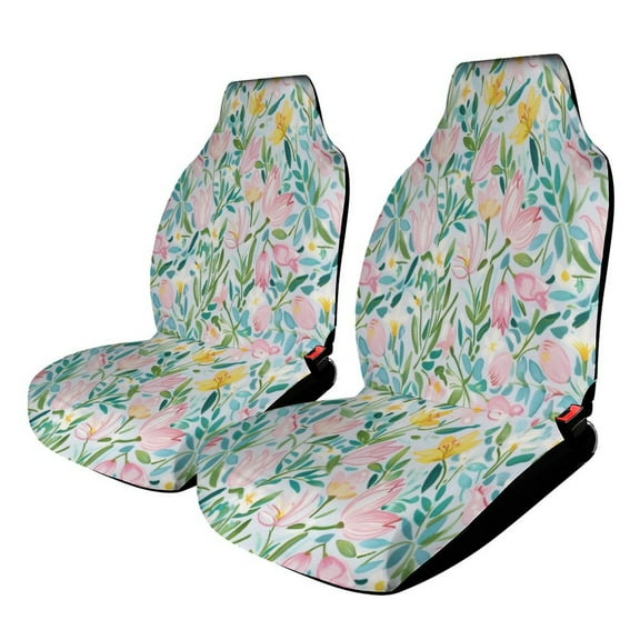 Floral Colorful Flower Car Seat Covers Front Seat Protector Cover Mat Full Set of 2pc Universal Bucket Seat Cover for Car SUV Automotive