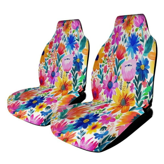 Floral Colorful Flower Car Seat Covers Set of for 2 Front Seats,Auto Accessories Protectors Decor Universal Vehicle Seat Covers