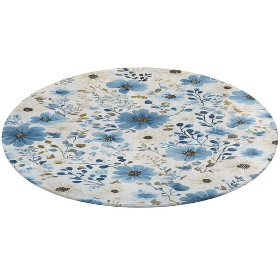 Floral Colorful Flower Floral Medallion Round Rug - Small Round Area Rug, Soft Non-Slip Machine Washable Bedroom Mat Indoor Accent Entry Carpet for Office Desk Dorm Hallway