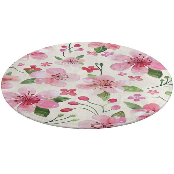 Floral Colorful Flower Floral Medallion Round Rug - Small Round Area Rug, Soft Non-Slip Machine Washable Bedroom Mat Indoor Accent Entry Carpet for Office Desk Dorm Hallway
