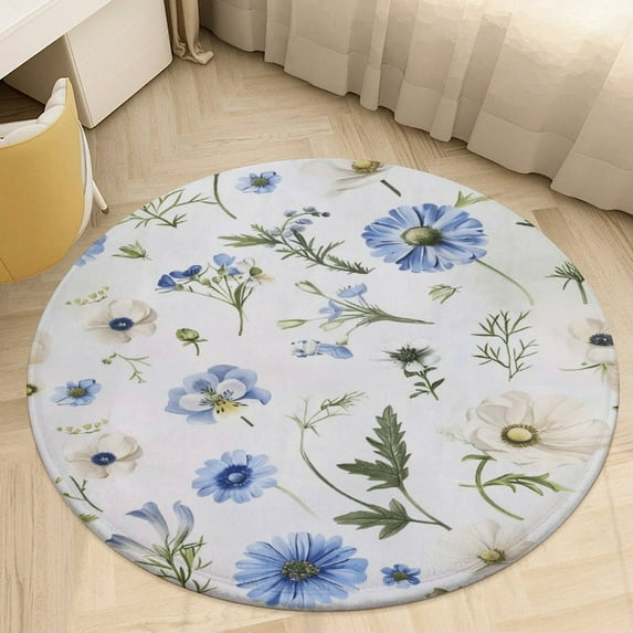 Floral Colorful Flower Floral Medallion Round Rug - Small Round Area Rug, Soft Non-Slip Machine Washable Bedroom Mat Indoor Accent Entry Carpet for Office Desk Dorm Hallway