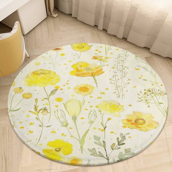 Floral Colorful Flower Floral Medallion Round Rug - Small Round Area Rug, Soft Non-Slip Machine Washable Bedroom Mat Indoor Accent Entry Carpet for Office Desk Dorm Hallway