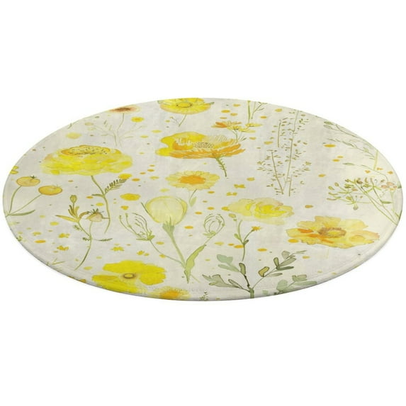 Floral Colorful Flower Floral Medallion Round Rug - Small Round Area Rug, Soft Non-Slip Machine Washable Bedroom Mat Indoor Accent Entry Carpet for Office Desk Dorm Hallway