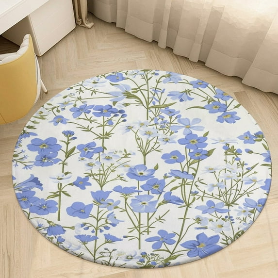 Floral Colorful Flower Floral Medallion Round Rug - Small Round Area Rug, Soft Non-Slip Machine Washable Bedroom Mat Indoor Accent Entry Carpet for Office Desk Dorm Hallway