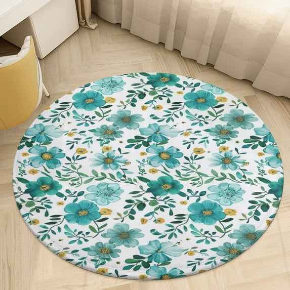 Floral Colorful Flower Floral Medallion Round Rug - Small Round Area Rug, Soft Non-Slip Machine Washable Bedroom Mat Indoor Accent Entry Carpet for Office Desk Dorm Hallway