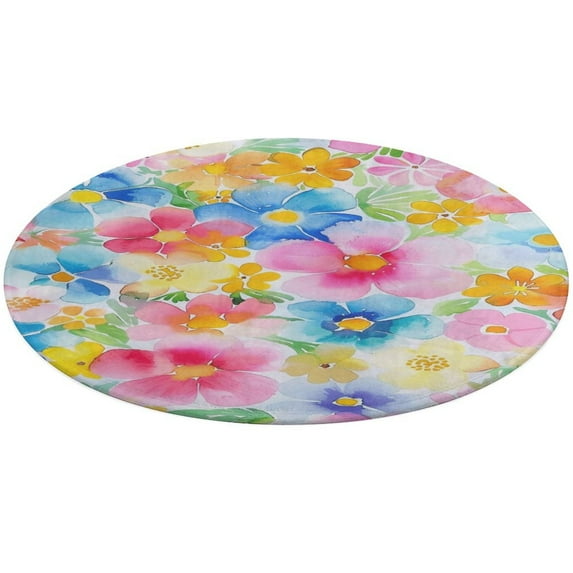 Floral Colorful Flower Floral Medallion Round Rug - Small Round Area Rug, Soft Non-Slip Machine Washable Bedroom Mat Indoor Accent Entry Carpet for Office Desk Dorm Hallway