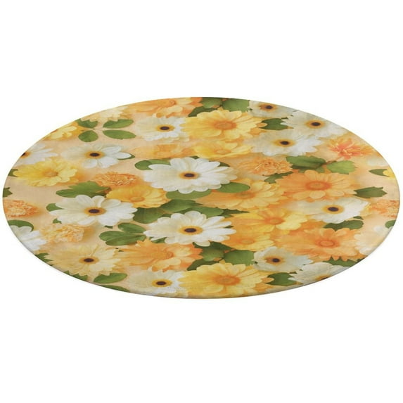 Floral Colorful Flower Floral Medallion Round Rug - Small Round Area Rug, Soft Non-Slip Machine Washable Bedroom Mat Indoor Accent Entry Carpet for Office Desk Dorm Hallway