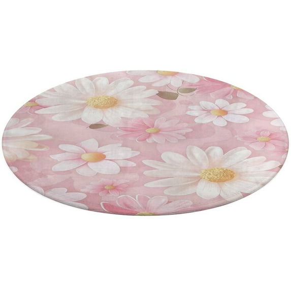 Floral Colorful Flower Floral Medallion Round Rug - Small Round Area Rug, Soft Non-Slip Machine Washable Bedroom Mat Indoor Accent Entry Carpet for Office Desk Dorm Hallway