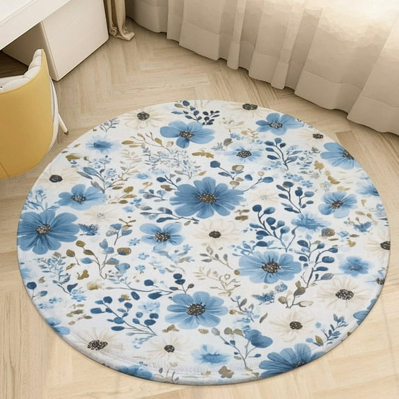 Floral Colorful Flower Floral Medallion Round Rug - Small Round Area Rug, Soft Non-Slip Machine Washable Bedroom Mat Indoor Accent Entry Carpet for Office Desk Dorm Hallway