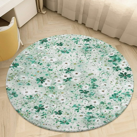 Floral Colorful Flower Floral Medallion Round Rug - Small Round Area Rug, Soft Non-Slip Machine Washable Bedroom Mat Indoor Accent Entry Carpet for Office Desk Dorm Hallway