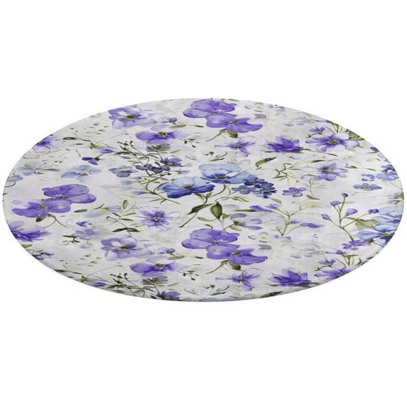 Floral Colorful Flower Floral Medallion Round Rug - Small Round Area Rug, Soft Non-Slip Machine Washable Bedroom Mat Indoor Accent Entry Carpet for Office Desk Dorm Hallway