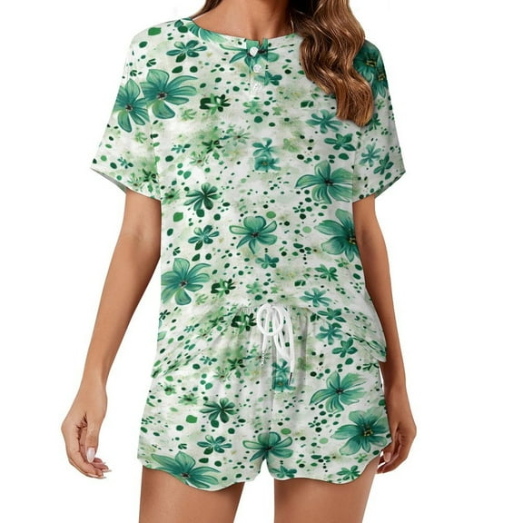 Floral Colorful Flower Pajamas Set Womens Loungewear Sleepwear 2 Piece PJ Sets