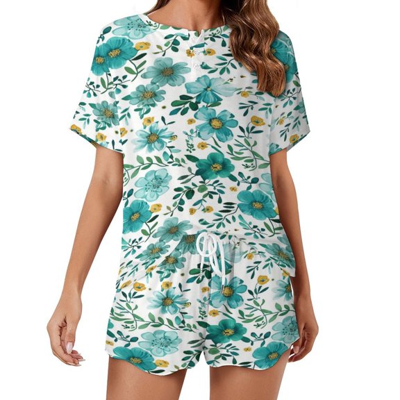 Floral Colorful Flower Pajamas Set Womens Loungewear Sleepwear 2 Piece PJ Sets