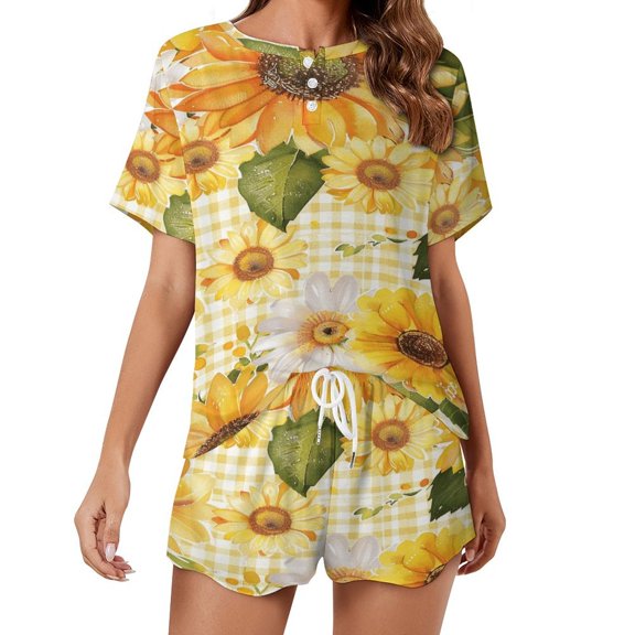 Floral Colorful Flower Pajamas Set Womens Loungewear Sleepwear 2 Piece PJ Sets