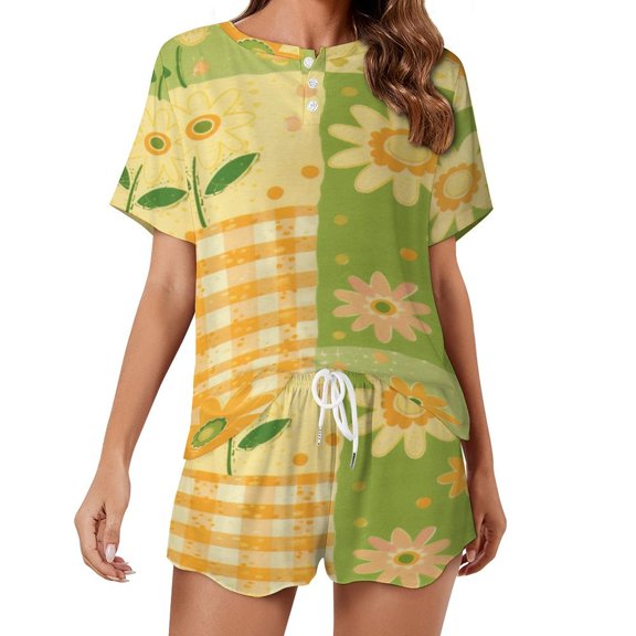 Floral Colorful Flower Pajamas Set Womens Loungewear Sleepwear 2 Piece PJ Sets