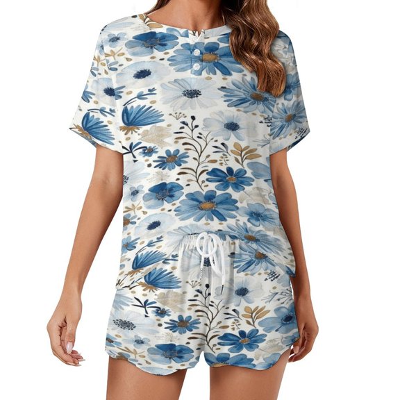 Floral Colorful Flower Print Women'S Pajamas Set Summer Sleepwear Sets 2 Piece Lounge Set