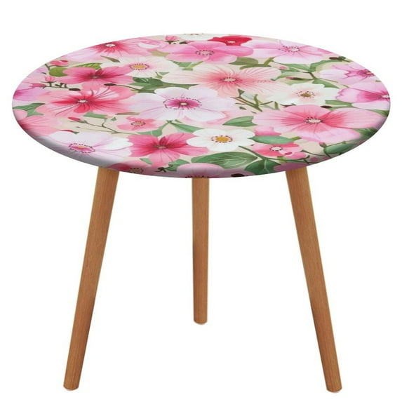 Floral Colorful Flower Round Fitted Tablecloth with Elastic Edge Round Outdoor Tablecloth Washable Round Table Cover Reusable Tablecloths for Kitchen Picnic Party Fits 40 - 54" Diameter Round Tables