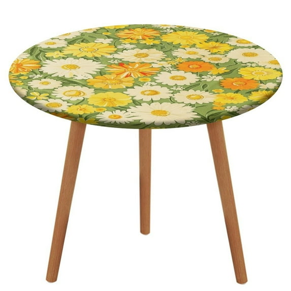 Floral Colorful Flower Round Fitted Tablecloth with Elastic Edge Round Outdoor Tablecloth Washable Round Table Cover Reusable Tablecloths for Kitchen Picnic Party Fits 40 - 54" Diameter Round Tables