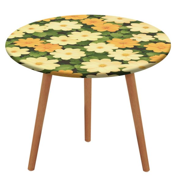Floral Colorful Flower Round Fitted Tablecloth with Elastic Edged & Backing, Round Table Cover for Indoor Outdoor Patio Use Fits Tables Up to 40" - 54" Diameter
