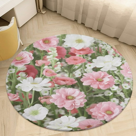 Floral Colorful Flower Round Rugs -Washable Non-Slip Small Round Area Rug Throw Soft Circle Rugs for Bedroom, Modern Print Indoor Carpet for Entryway Sofa Living Room