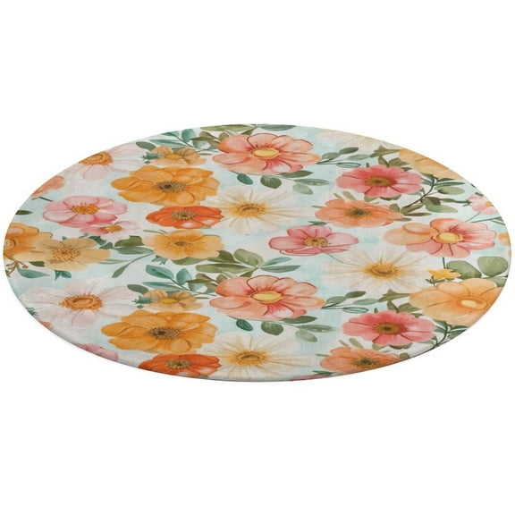 Floral Colorful Flower Round Rugs -Washable Non-Slip Small Round Area Rug Throw Soft Circle Rugs for Bedroom, Modern Print Indoor Carpet for Entryway Sofa Living Room