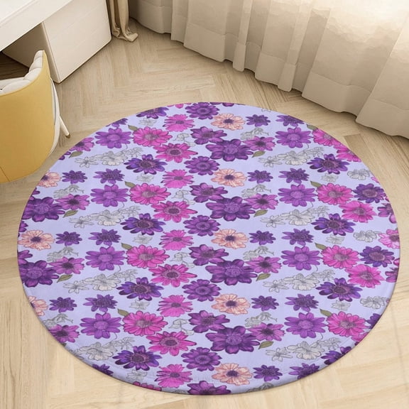 Floral Colorful Flower Round Rugs -Washable Non-Slip Small Round Area Rug Throw Soft Circle Rugs for Bedroom, Modern Print Indoor Carpet for Entryway Sofa Living Room