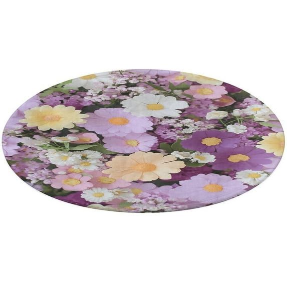 Floral Colorful Flower Round Rugs -Washable Non-Slip Small Round Area Rug Throw Soft Circle Rugs for Bedroom, Modern Print Indoor Carpet for Entryway Sofa Living Room