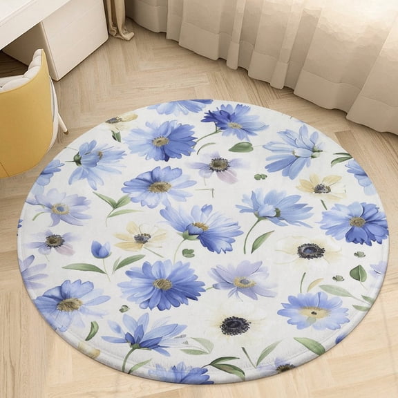 Floral Colorful Flower Round Rugs -Washable Non-Slip Small Round Area Rug Throw Soft Circle Rugs for Bedroom, Modern Print Indoor Carpet for Entryway Sofa Living Room