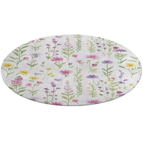 Floral Colorful Flower Round Rugs -Washable Non-Slip Small Round Area Rug Throw Soft Circle Rugs for Bedroom, Modern Print Indoor Carpet for Entryway Sofa Living Room
