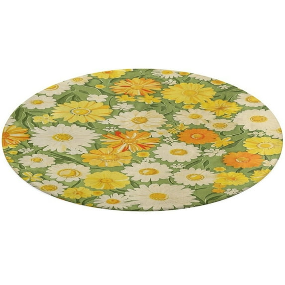 Floral Colorful Flower Round Rugs -Washable Non-Slip Small Round Area Rug Throw Soft Circle Rugs for Bedroom, Modern Print Indoor Carpet for Entryway Sofa Living Room