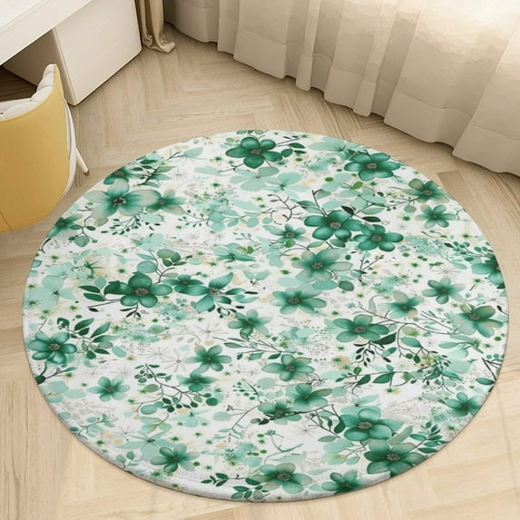 Floral Colorful Flower Round Rugs -Washable Non-Slip Small Round Area Rug Throw Soft Circle Rugs for Bedroom, Modern Print Indoor Carpet for Entryway Sofa Living Room
