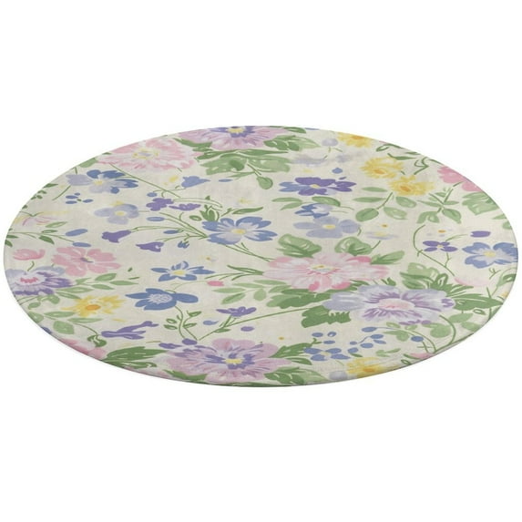 Floral Colorful Flower Round Rugs -Washable Non-Slip Small Round Area Rug Throw Soft Circle Rugs for Bedroom, Modern Print Indoor Carpet for Entryway Sofa Living Room