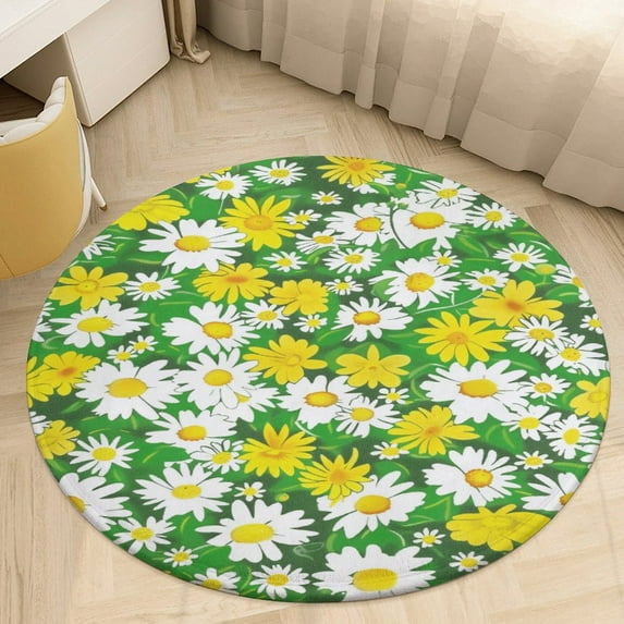Floral Colorful Flower Round Rugs -Washable Non-Slip Small Round Area Rug Throw Soft Circle Rugs for Bedroom, Modern Print Indoor Carpet for Entryway Sofa Living Room