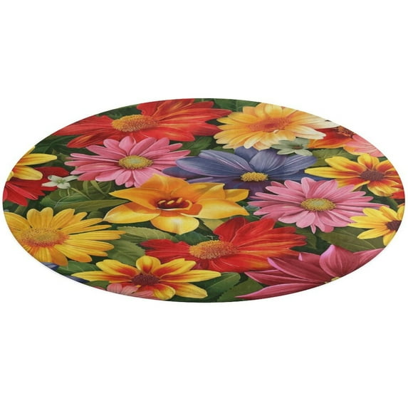 Floral Colorful Flower Round Rugs -Washable Non-Slip Small Round Area Rug Throw Soft Circle Rugs for Bedroom, Modern Print Indoor Carpet for Entryway Sofa Living Room