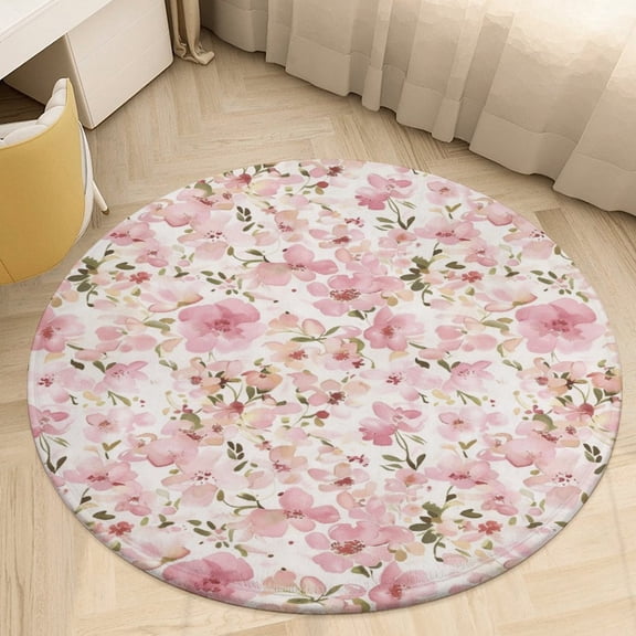 Floral Colorful Flower Round Rugs -Washable Non-Slip Small Round Area Rug Throw Soft Circle Rugs for Bedroom, Modern Print Indoor Carpet for Entryway Sofa Living Room