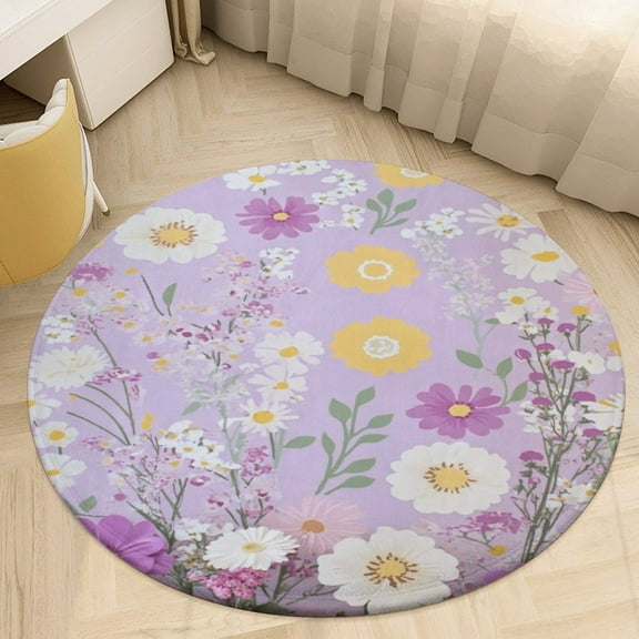 Floral Colorful Flower Round Rugs -Washable Non-Slip Small Round Area Rug Throw Soft Circle Rugs for Bedroom, Modern Print Indoor Carpet for Entryway Sofa Living Room