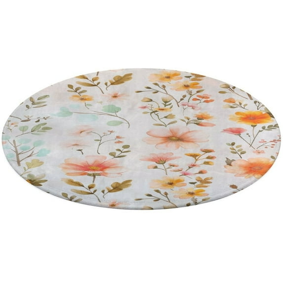 Floral Colorful Flower Round Rugs -Washable Non-Slip Small Round Area Rug Throw Soft Circle Rugs for Bedroom, Modern Print Indoor Carpet for Entryway Sofa Living Room
