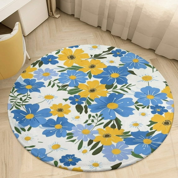 Floral Colorful Flower Round Rugs -Washable Non-Slip Small Round Area Rug Throw Soft Circle Rugs for Bedroom, Modern Print Indoor Carpet for Entryway Sofa Living Room