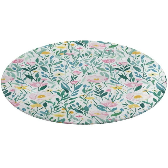 Floral Colorful Flower Round Rugs -Washable Non-Slip Small Round Area Rug Throw Soft Circle Rugs for Bedroom, Modern Print Indoor Carpet for Entryway Sofa Living Room