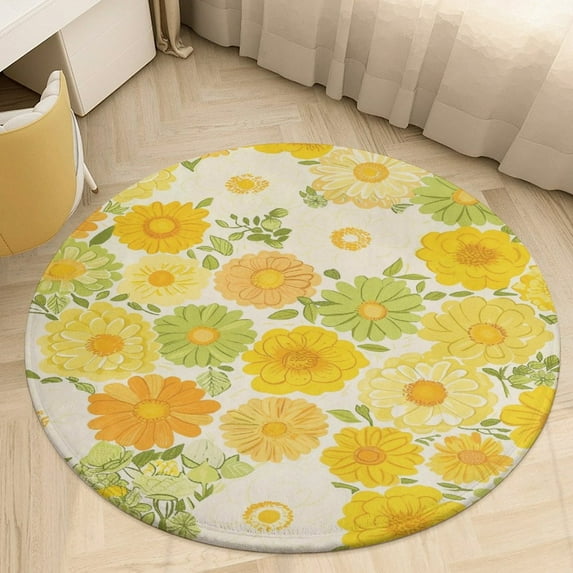 Floral Colorful Flower Round Rugs -Washable Non-Slip Small Round Area Rug Throw Soft Circle Rugs for Bedroom, Modern Print Indoor Carpet for Entryway Sofa Living Room