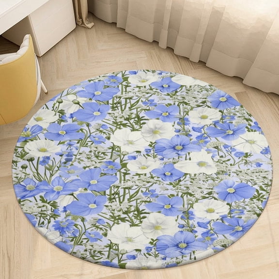 Floral Colorful Flower Round Rugs -Washable Non-Slip Small Round Area Rug Throw Soft Circle Rugs for Bedroom, Modern Print Indoor Carpet for Entryway Sofa Living Room