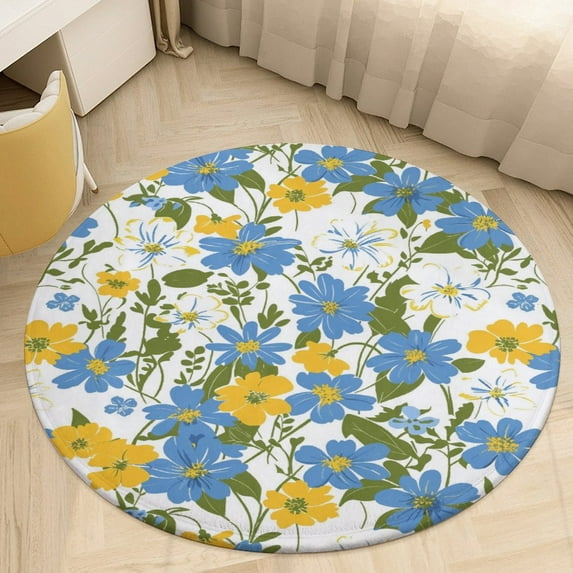 Floral Colorful Flower Round Small Area Rug, Print Non Slip Washable Floor Mat, Soft Throw Rug for Living Room, Powder Room Entryway, Bathroom, Bedside