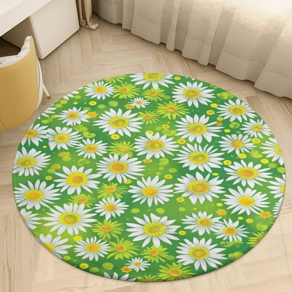 Floral Colorful Flower Round Small Area Rug, Print Non Slip Washable Floor Mat, Soft Throw Rug for Living Room, Powder Room Entryway, Bathroom, Bedside
