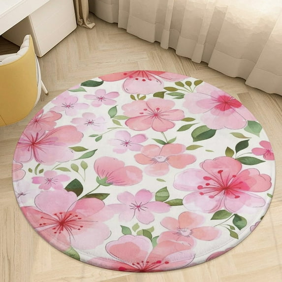Floral Colorful Flower Round Small Area Rug, Print Non Slip Washable Floor Mat, Soft Throw Rug for Living Room, Powder Room Entryway, Bathroom, Bedside