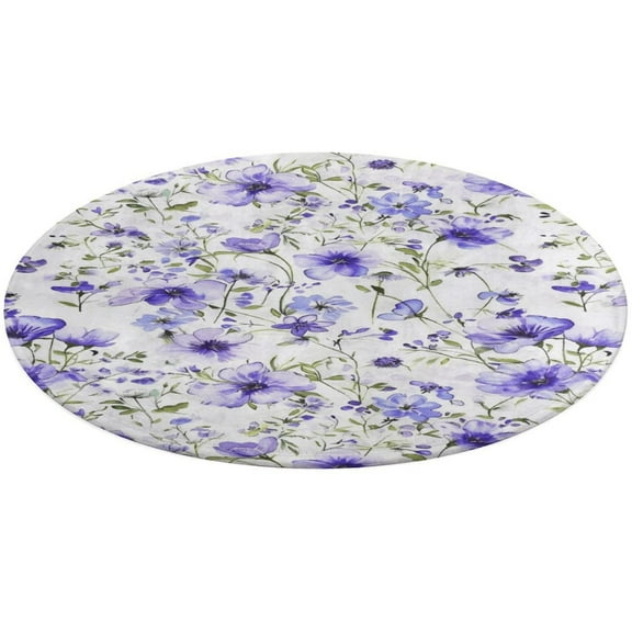 Floral Colorful Flower Round Small Area Rug, Print Non Slip Washable Floor Mat, Soft Throw Rug for Living Room, Powder Room Entryway, Bathroom, Bedside