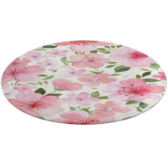 Floral Colorful Flower Round Small Area Rug, Print Non Slip Washable Floor Mat, Soft Throw Rug for Living Room, Powder Room Entryway, Bathroom, Bedside