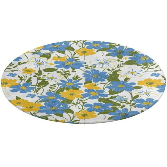 Floral Colorful Flower Round Small Area Rug, Print Non Slip Washable Floor Mat, Soft Throw Rug for Living Room, Powder Room Entryway, Bathroom, Bedside
