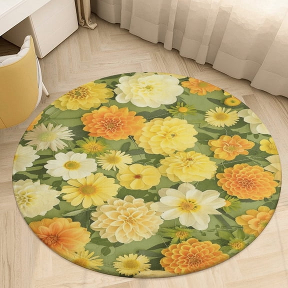 Floral Colorful Flower Round Small Area Rug, Print Non Slip Washable Floor Mat, Soft Throw Rug for Living Room, Powder Room Entryway, Bathroom, Bedside