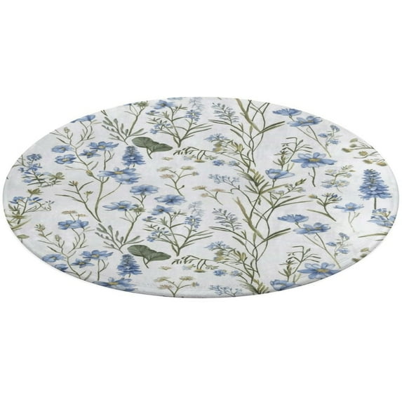 Floral Colorful Flower Round Small Area Rug, Print Non Slip Washable Floor Mat, Soft Throw Rug for Living Room, Powder Room Entryway, Bathroom, Bedside