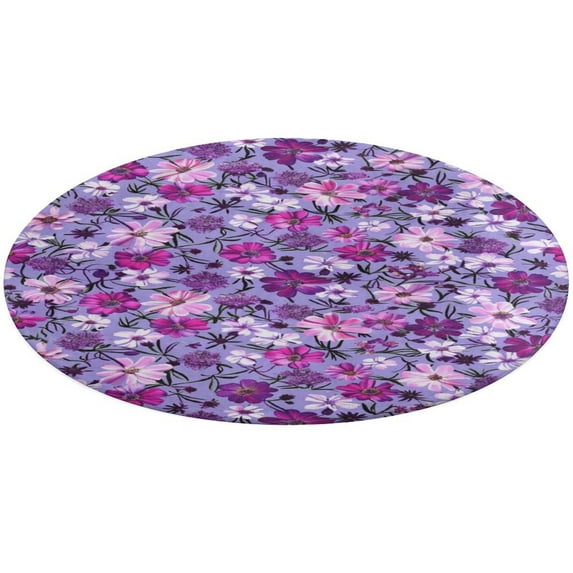 Floral Colorful Flower Round Small Area Rug, Print Non Slip Washable Floor Mat, Soft Throw Rug for Living Room, Powder Room Entryway, Bathroom, Bedside
